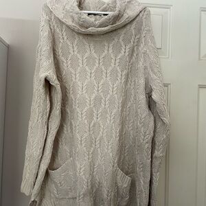JEANNE PIERRE Cream Cowl Neck Fisherman Knit Sweater with POCKETS - 2X